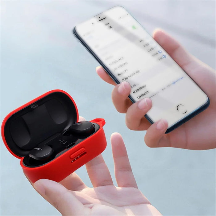 For Bose QuietComfort Earbuds Silicone Cover Bluetooth-compatible TWS Earphone Protective Sleeve Case with Anti-lost Buckle - White - 4