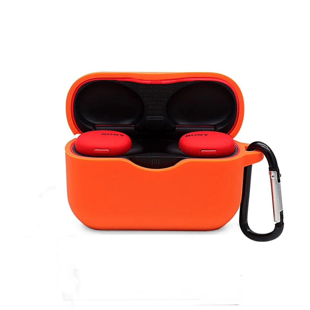 For Sony WF-H800 TWS Bluetooth-compatible Earphone Silicone Drop-proof Cover Case with Hanging Buckle - Orange - 1
