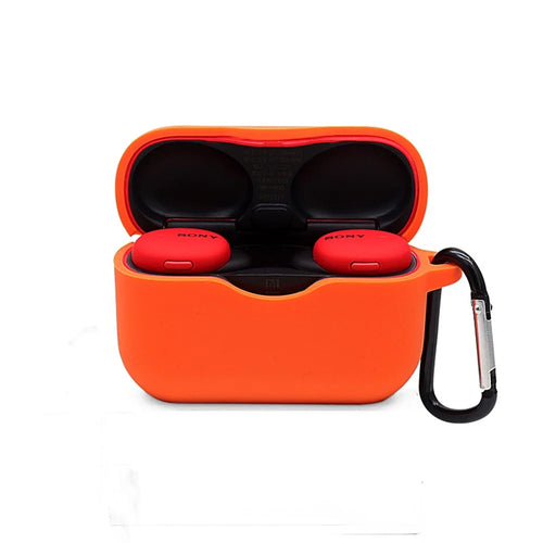 For Sony WF-H800 TWS Bluetooth-compatible Earphone Silicone Drop-proof Cover Case with Hanging Buckle - Orange - 1
