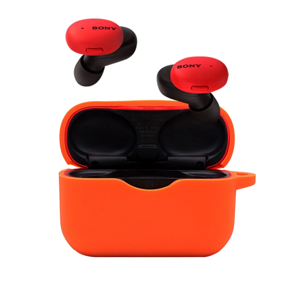 For Sony WF-H800 TWS Bluetooth-compatible Earphone Silicone Drop-proof Cover Case with Hanging Buckle - Orange - 2