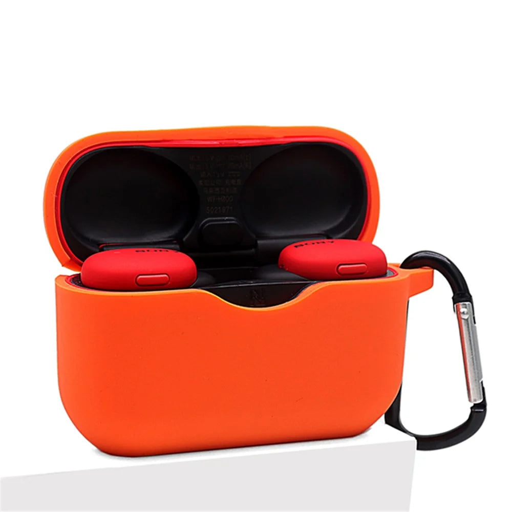 For Sony WF-H800 TWS Bluetooth-compatible Earphone Silicone Drop-proof Cover Case with Hanging Buckle - Orange - 3