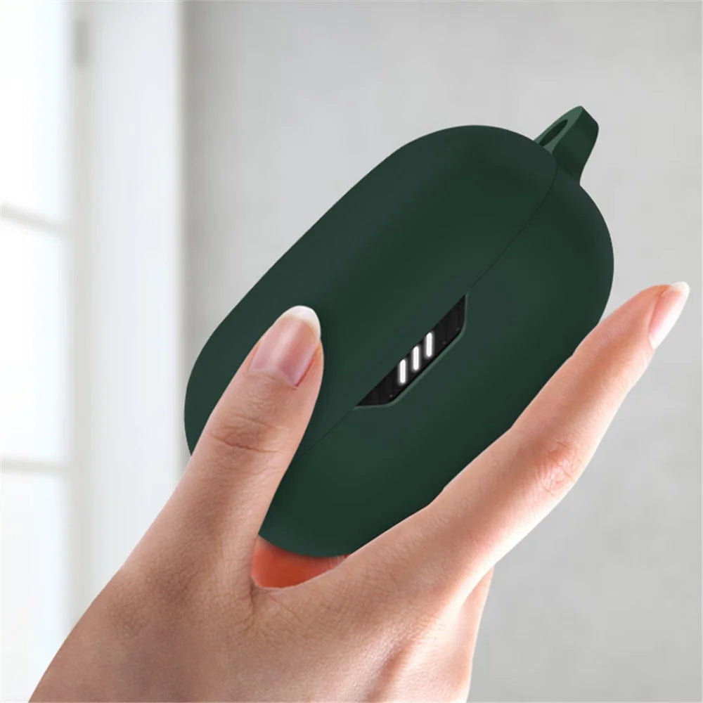 For JBL WAVE 300 TWS Earphone Silicone Cover Drop-proof Case with Anti-lost Buckle - Midnight Green - 3