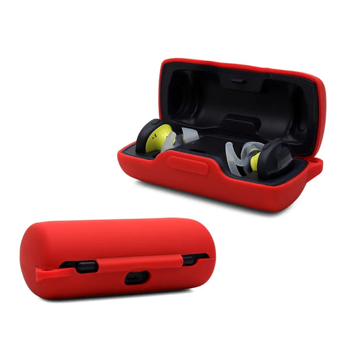 For Bose SoundSport Free TWS Bluetooth-compatible Earphone Silicone Case Anti-drop Protective Cover with Anti-lost Buckle - Red - 1