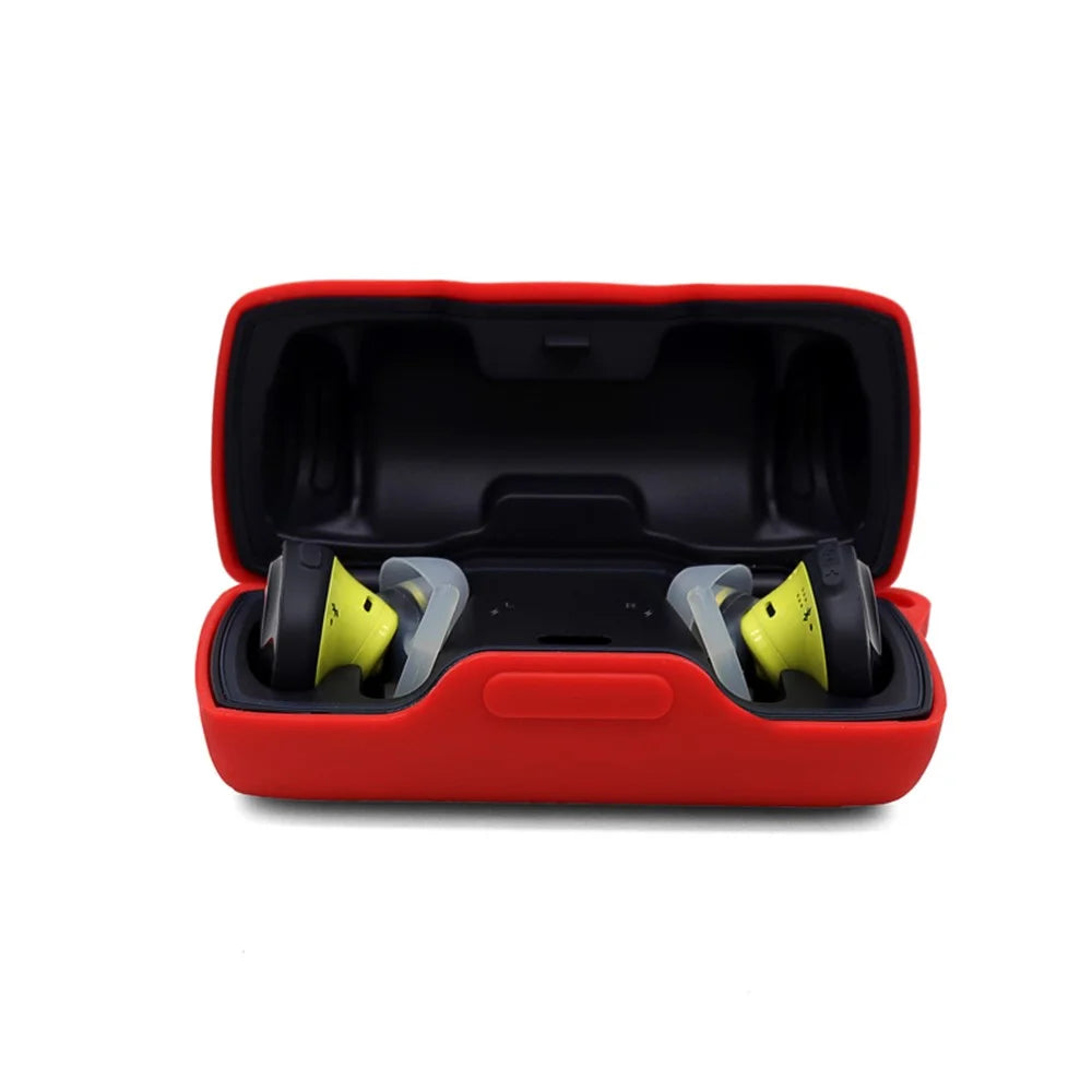 For Bose SoundSport Free TWS Bluetooth-compatible Earphone Silicone Case Anti-drop Protective Cover with Anti-lost Buckle - Red - 2