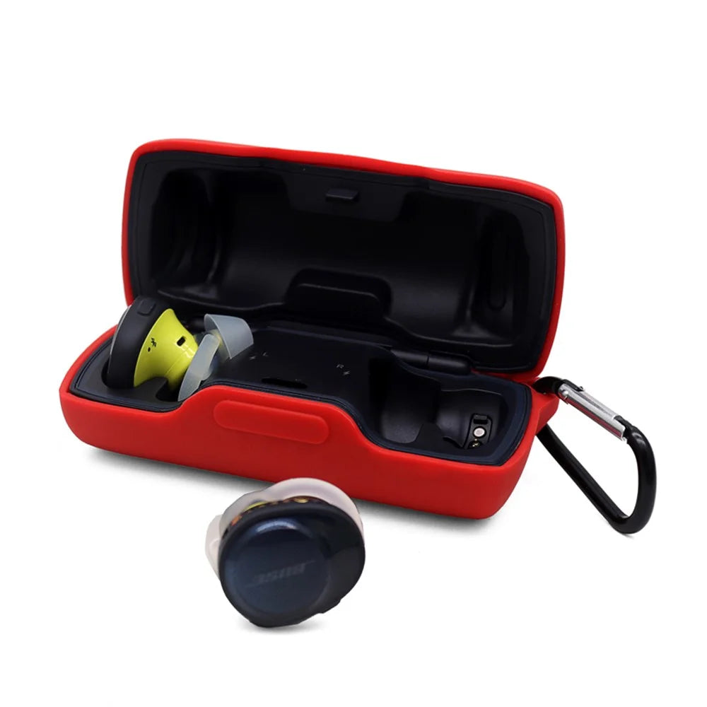 For Bose SoundSport Free TWS Bluetooth-compatible Earphone Silicone Case Anti-drop Protective Cover with Anti-lost Buckle - Red - 3