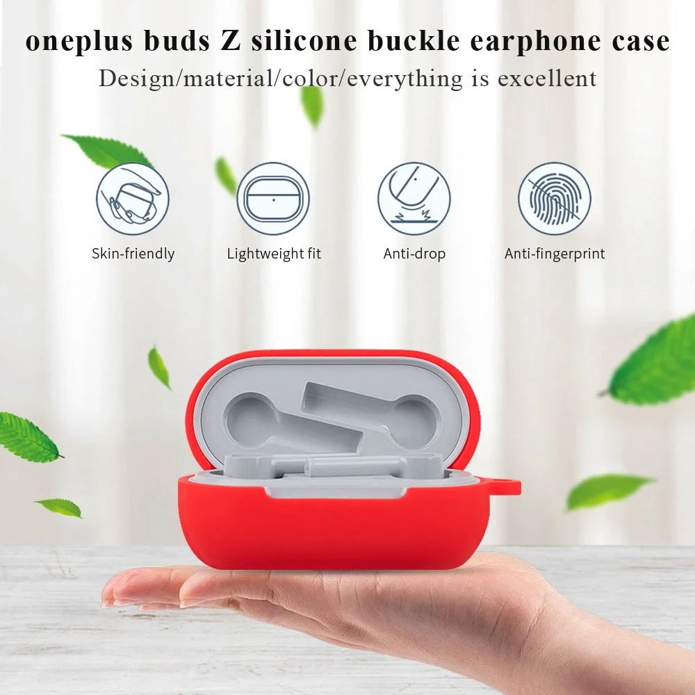 For OnePlus Buds Z Soft Silicone Anti-fingerprint Anti-drop Bluetooth-compatible Earphone Protective Case Cover with Buckle - Light Green - 6