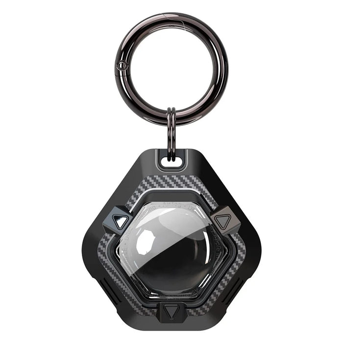 For Apple AirTag Locator Carbon Fiber Pattern Shockproof Case Protective Cover with Hanging Buckle - Black - 1