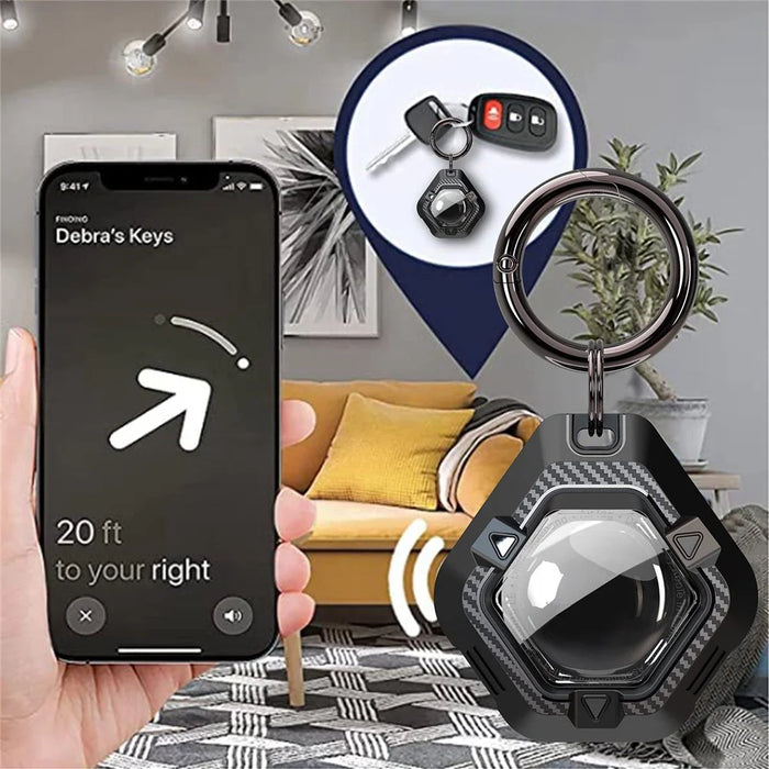 For Apple AirTag Locator Carbon Fiber Pattern Shockproof Case Protective Cover with Hanging Buckle - Black - 3