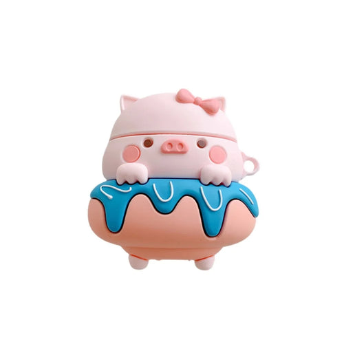 For Apple AirPods with Charging Case (2016)/(2019)/AirPods with Wireless Charging Case (2019) Donut Pig Silicone Earbuds Case Shockproof Protective Cover - Blue - 1