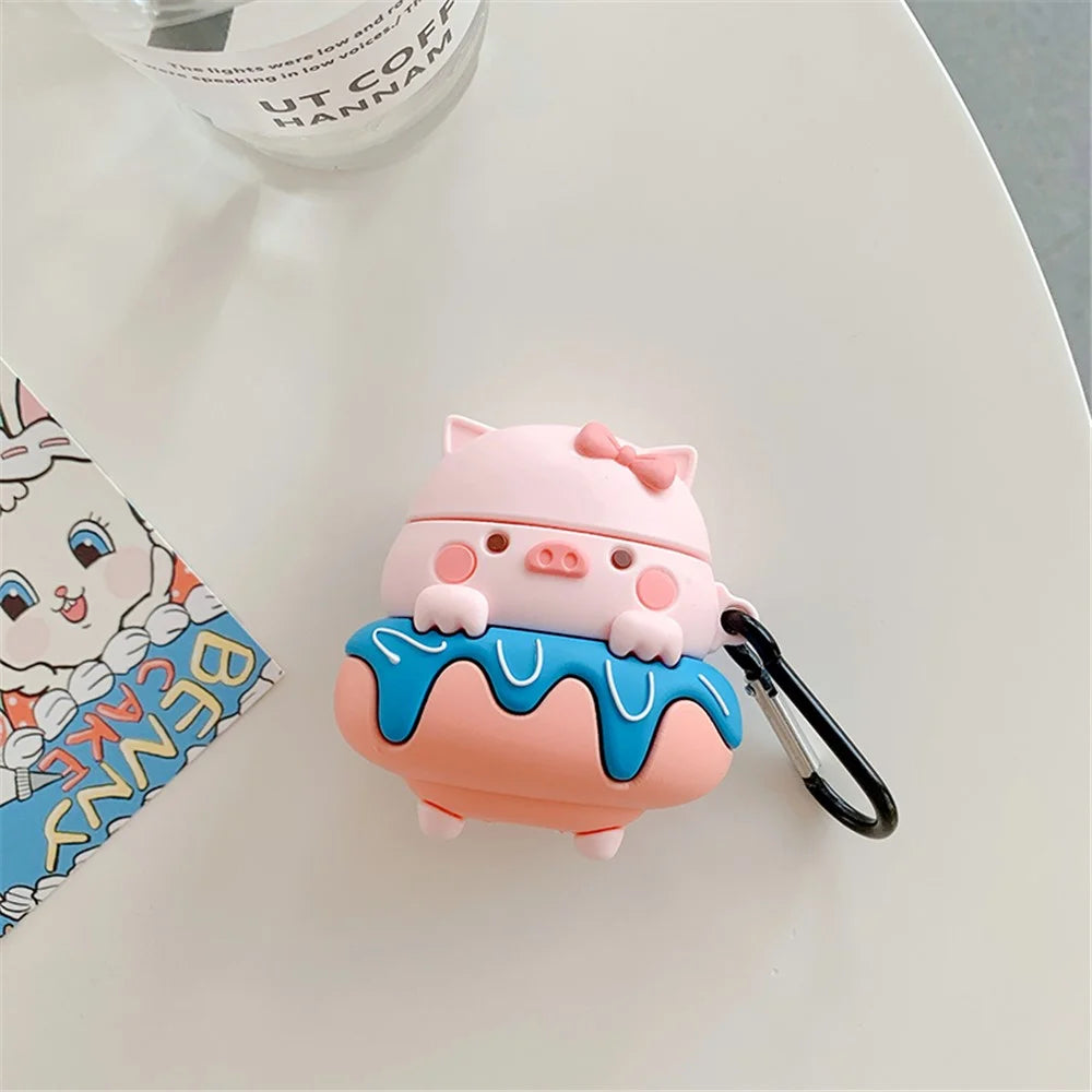 For Apple AirPods with Charging Case (2016)/(2019)/AirPods with Wireless Charging Case (2019) Donut Pig Silicone Earbuds Case Shockproof Protective Cover - Blue - 2