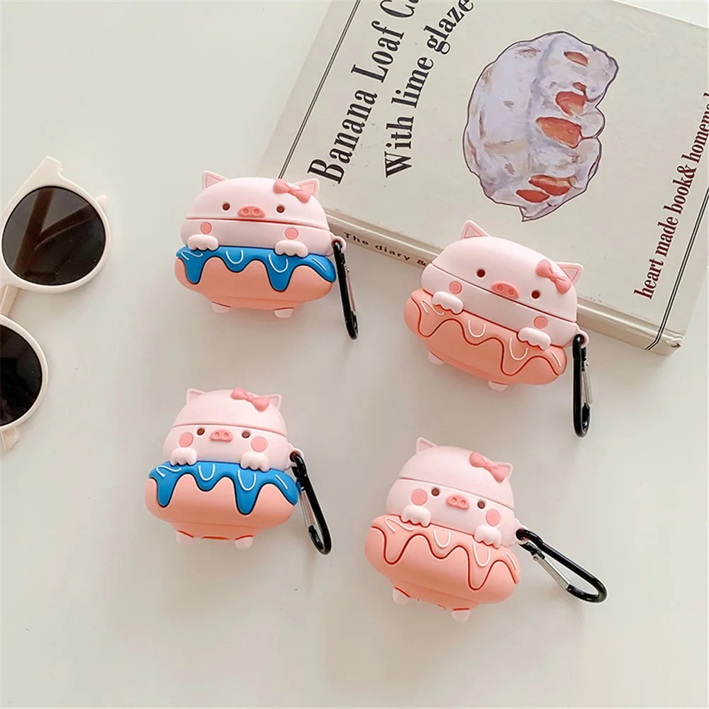 For Apple AirPods with Charging Case (2016)/(2019)/AirPods with Wireless Charging Case (2019) Donut Pig Silicone Earbuds Case Shockproof Protective Cover - Blue - 3