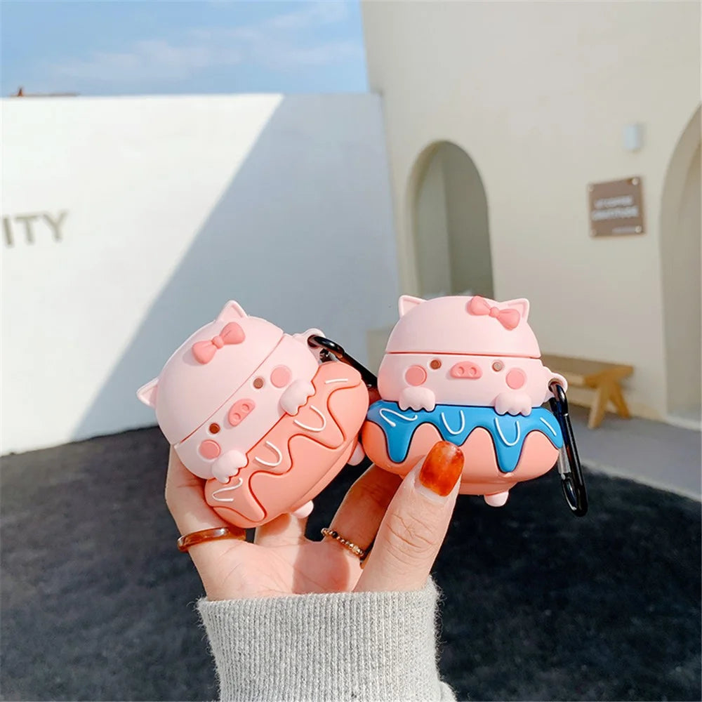 For Apple AirPods with Charging Case (2016)/(2019)/AirPods with Wireless Charging Case (2019) Donut Pig Silicone Earbuds Case Shockproof Protective Cover - Blue - 4