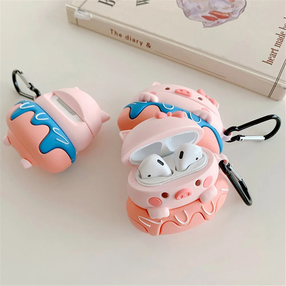 For Apple AirPods with Charging Case (2016)/(2019)/AirPods with Wireless Charging Case (2019) Donut Pig Silicone Earbuds Case Shockproof Protective Cover - Blue - 5