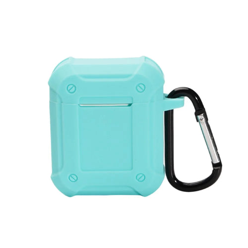 For Apple AirPods with Charging Case (2016)/(2019)/AirPods with Wireless Charging Case (2019) Armour Thickened Silicone Case Earphone Protective Cover with Carabiner - Green - 1