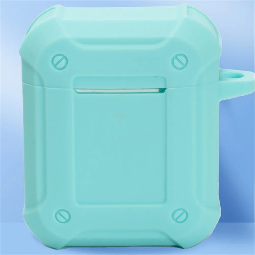 For Apple AirPods with Charging Case (2016)/(2019)/AirPods with Wireless Charging Case (2019) Armour Thickened Silicone Case Earphone Protective Cover with Carabiner - Green - 3