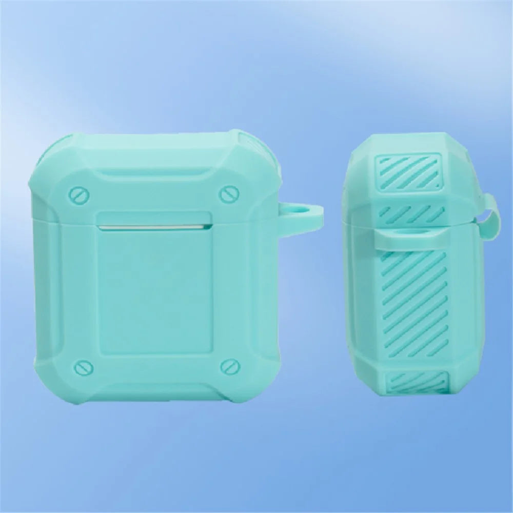 For Apple AirPods with Charging Case (2016)/(2019)/AirPods with Wireless Charging Case (2019) Armour Thickened Silicone Case Earphone Protective Cover with Carabiner - Green - 4