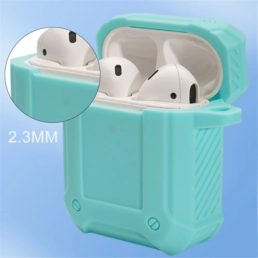 For Apple AirPods with Charging Case (2016)/(2019)/AirPods with Wireless Charging Case (2019) Armour Thickened Silicone Case Earphone Protective Cover with Carabiner - Green - 5