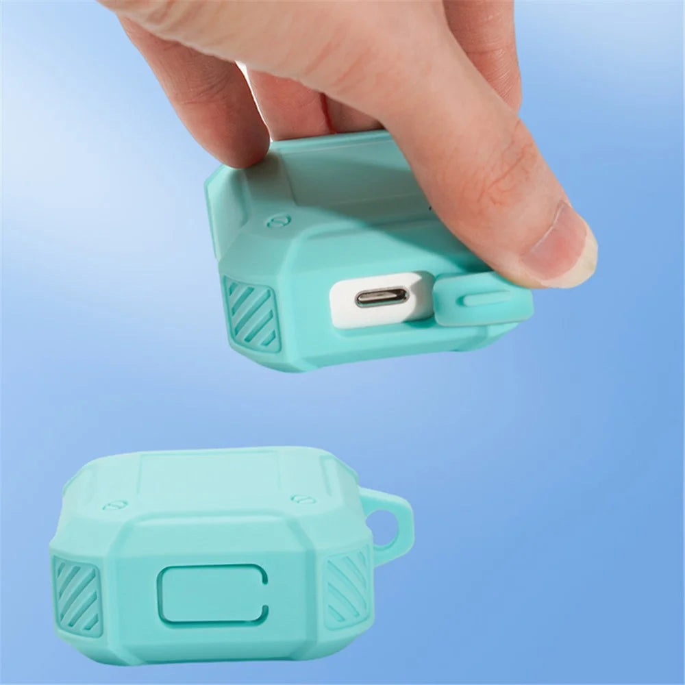For Apple AirPods with Charging Case (2016)/(2019)/AirPods with Wireless Charging Case (2019) Armour Thickened Silicone Case Earphone Protective Cover with Carabiner - Green - 6