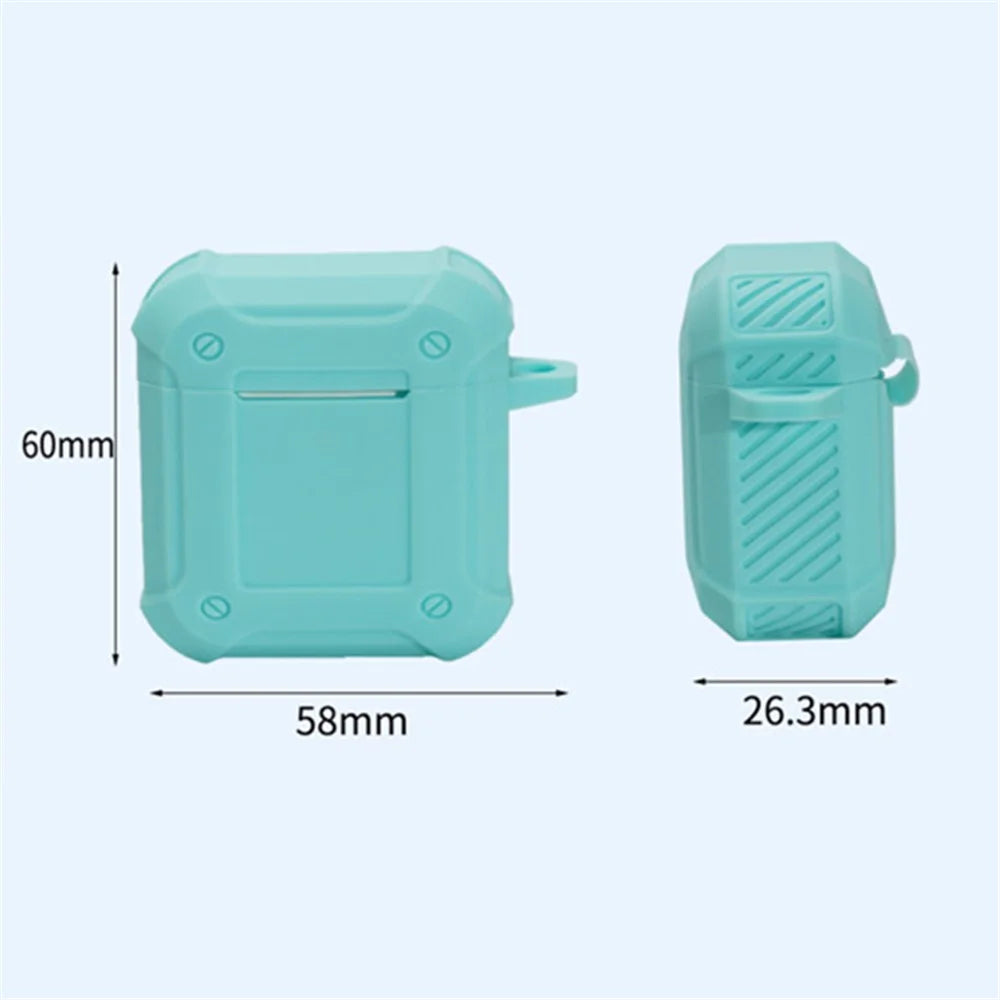 For Apple AirPods with Charging Case (2016)/(2019)/AirPods with Wireless Charging Case (2019) Armour Thickened Silicone Case Earphone Protective Cover with Carabiner - Green - 7
