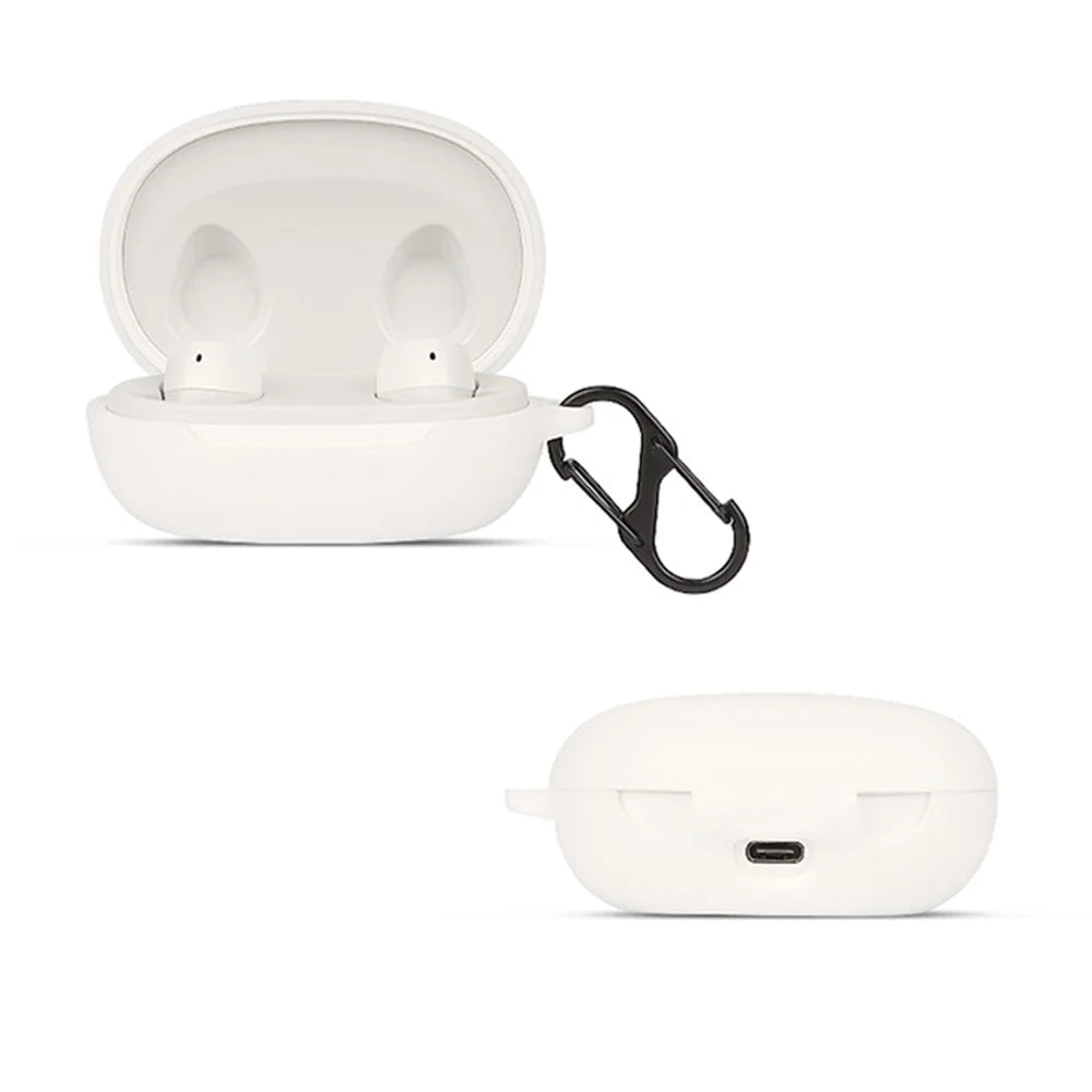 For JBL FREE II Bluetooth-compatible Wireless Earphone Silicone Case Drop-proof Charging Box Cover Protector with Anti-loss Hook - White - 1