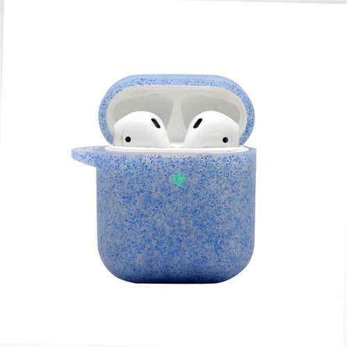 For Apple AirPods with Charging Case (2016)/(2019)/AirPods with Wireless Charging Case (2019) Earphone Glittery Silicone Case Earbuds Protective Shell with Hanging Buckle - Sapphire - 1