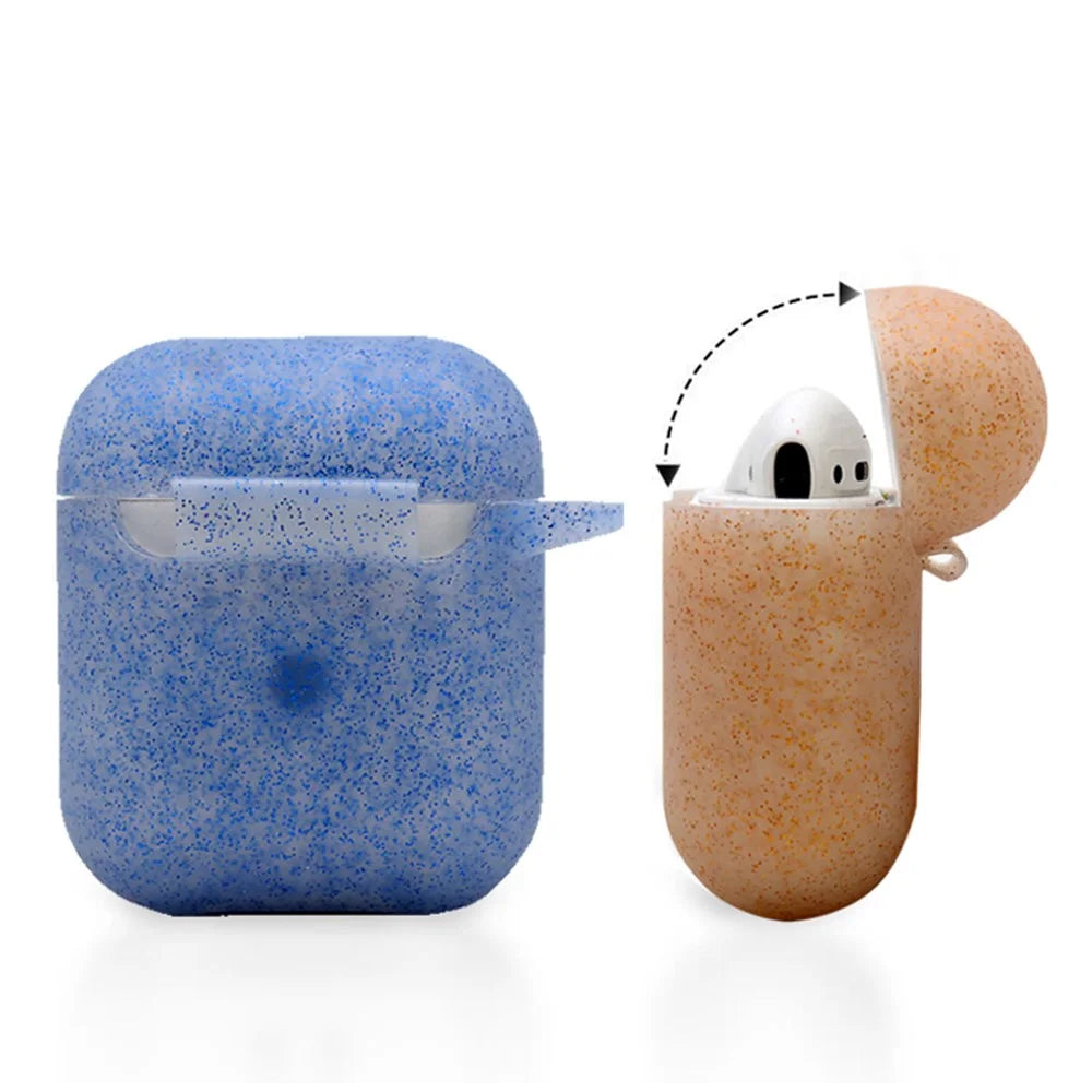For Apple AirPods with Charging Case (2016)/(2019)/AirPods with Wireless Charging Case (2019) Earphone Glittery Silicone Case Earbuds Protective Shell with Hanging Buckle - Sapphire - 4