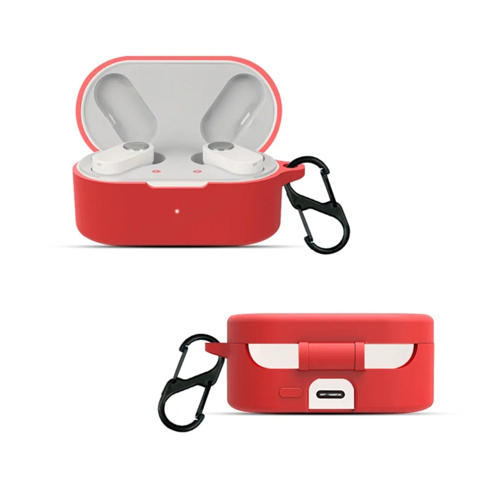 For OnePlus Buds N / Nord Buds Bluetooth-compatible Earphone Silicone Cover Anti-scratch Case with Anti-lost Buckle - Red - 3