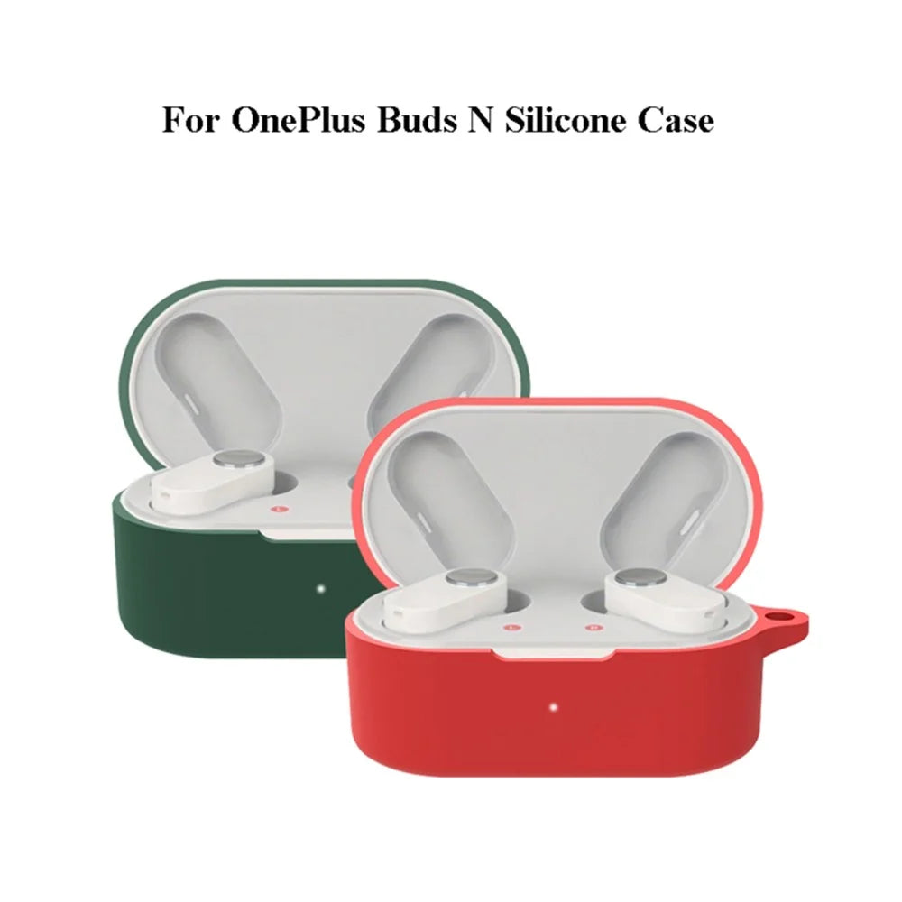 For OnePlus Buds N / Nord Buds Bluetooth-compatible Earphone Silicone Cover Anti-scratch Case with Anti-lost Buckle - Red - 6