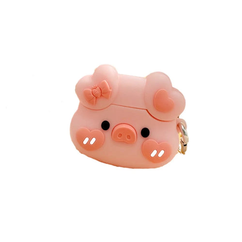 For Apple AirPods with Charging Case (2016)/(2019)/AirPods with Wireless Charging Case (2019) Earphone Silicone Case Bowknot Heart Piggy Design Charging Box Protective Cover with Hook - 1