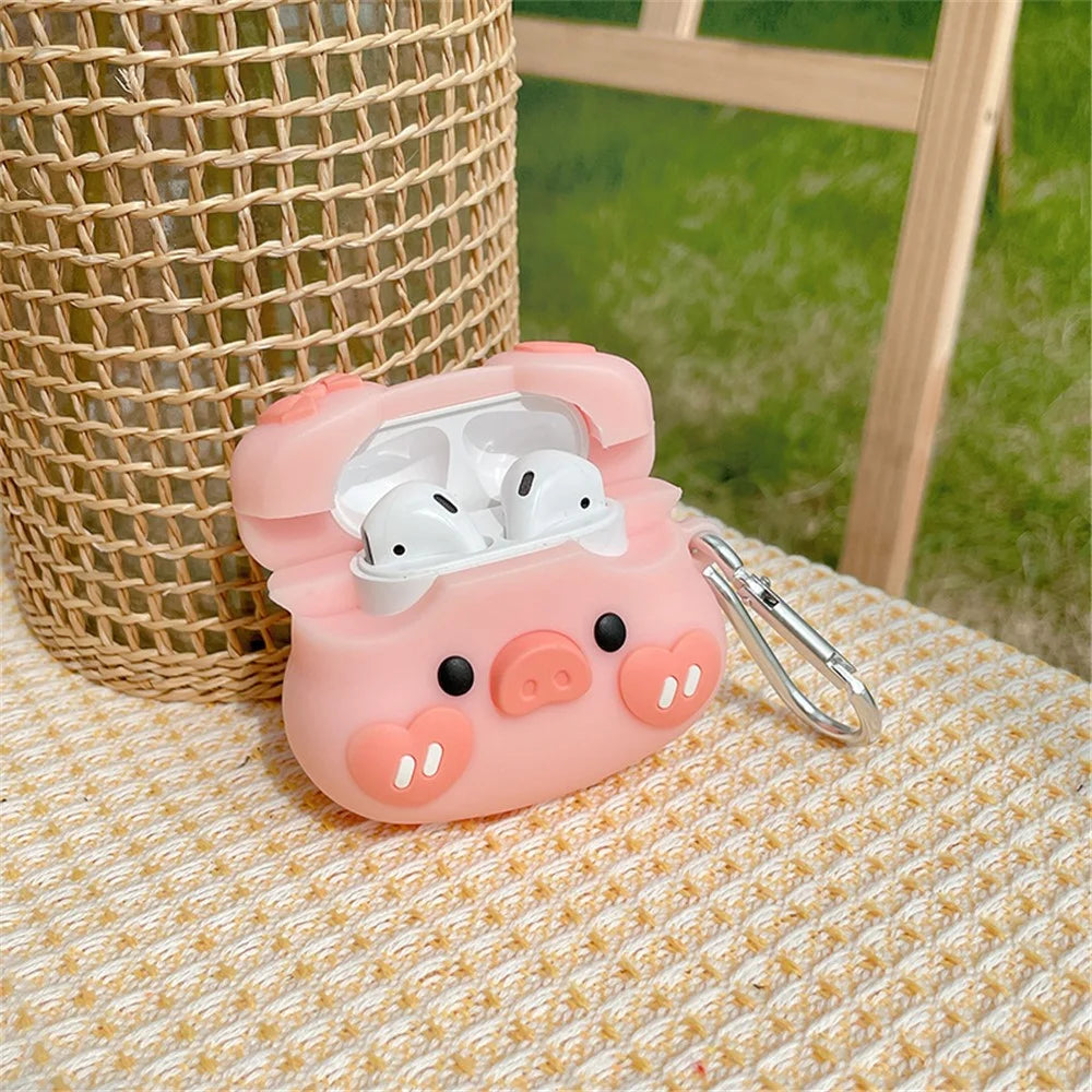 For Apple AirPods with Charging Case (2016)/(2019)/AirPods with Wireless Charging Case (2019) Earphone Silicone Case Bowknot Heart Piggy Design Charging Box Protective Cover with Hook - 4