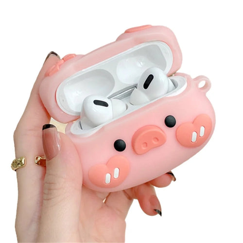 Earphone Silicone Case for Apple AirPods Pro, Bowknot Heart Piggy Design Full Protection Charging Box Cover Protector with Hook - 1