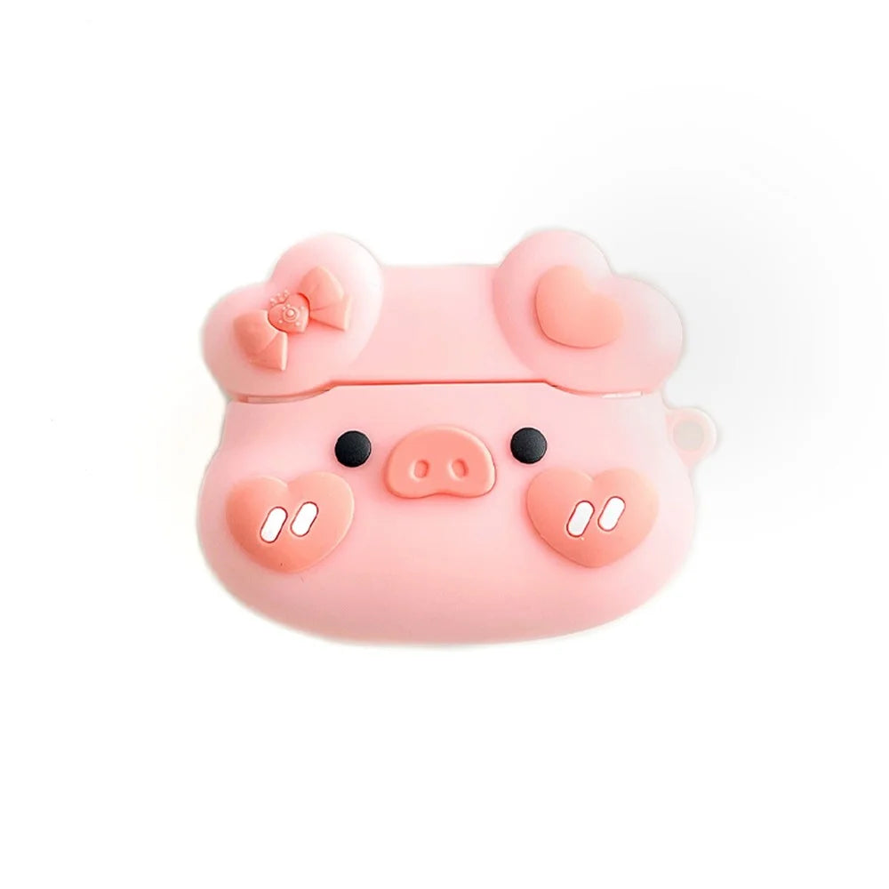 Bowknot Heart Piggy Design Earphone Case for Apple AirPods 3, Shockproof Silicone Charging Box Cover Protector with Hook - 1
