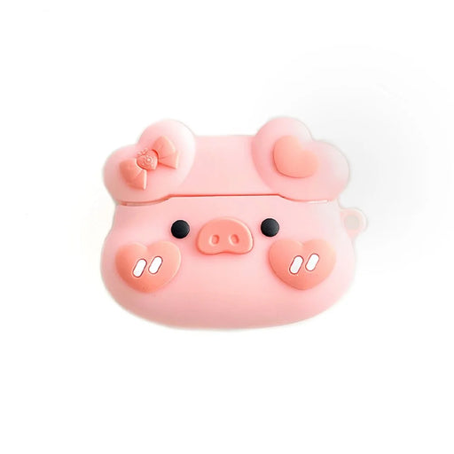 Bowknot Heart Piggy Design Earphone Case for Apple AirPods 3, Shockproof Silicone Charging Box Cover Protector with Hook - 1