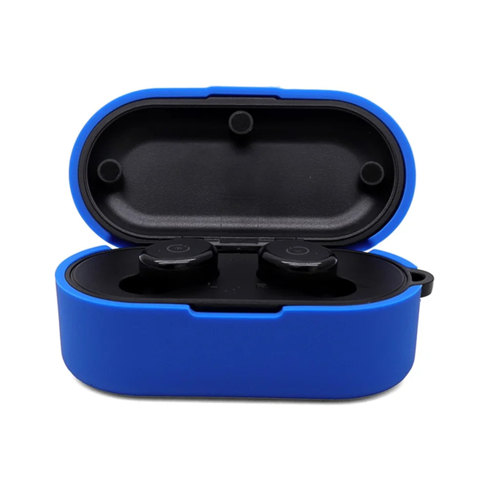 Earphone Case for TOZO T10, Bluetooth-compatible Earbuds Silicone Cover Charging Box Shell Protector with Anti-loss Buckle - Blue - 1