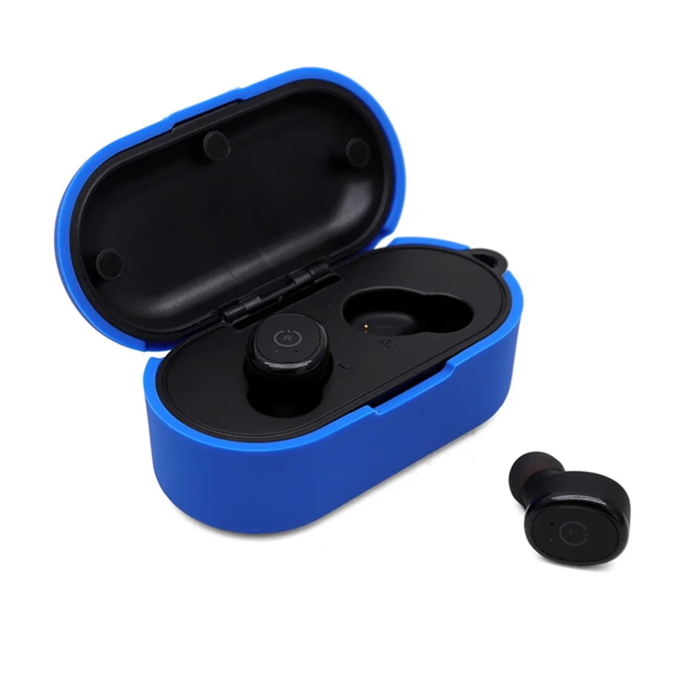 Earphone Case for TOZO T10, Bluetooth-compatible Earbuds Silicone Cover Charging Box Shell Protector with Anti-loss Buckle - Blue - 2