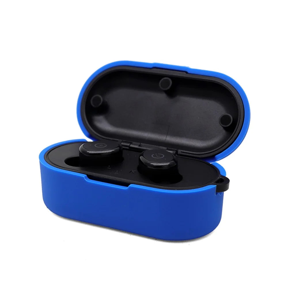 Earphone Case for TOZO T10, Bluetooth-compatible Earbuds Silicone Cover Charging Box Shell Protector with Anti-loss Buckle - Blue - 3