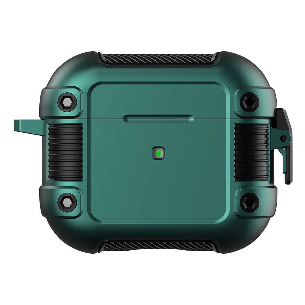 PC + TPU Earphone Protective Case for Apple AirPods 3, Lock Buckle Design Earbuds Charging Box Cover with Carabiner - Green - 1