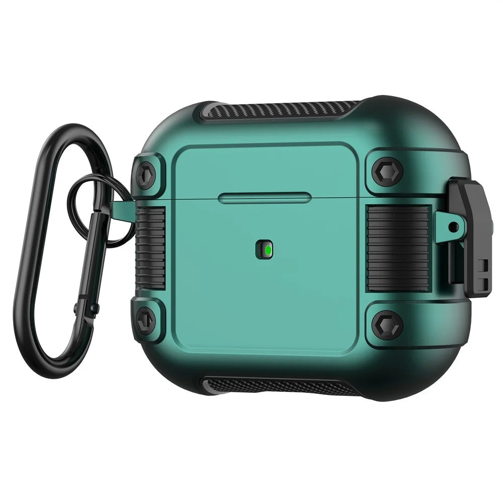 PC + TPU Earphone Protective Case for Apple AirPods 3, Lock Buckle Design Earbuds Charging Box Cover with Carabiner - Green - 3
