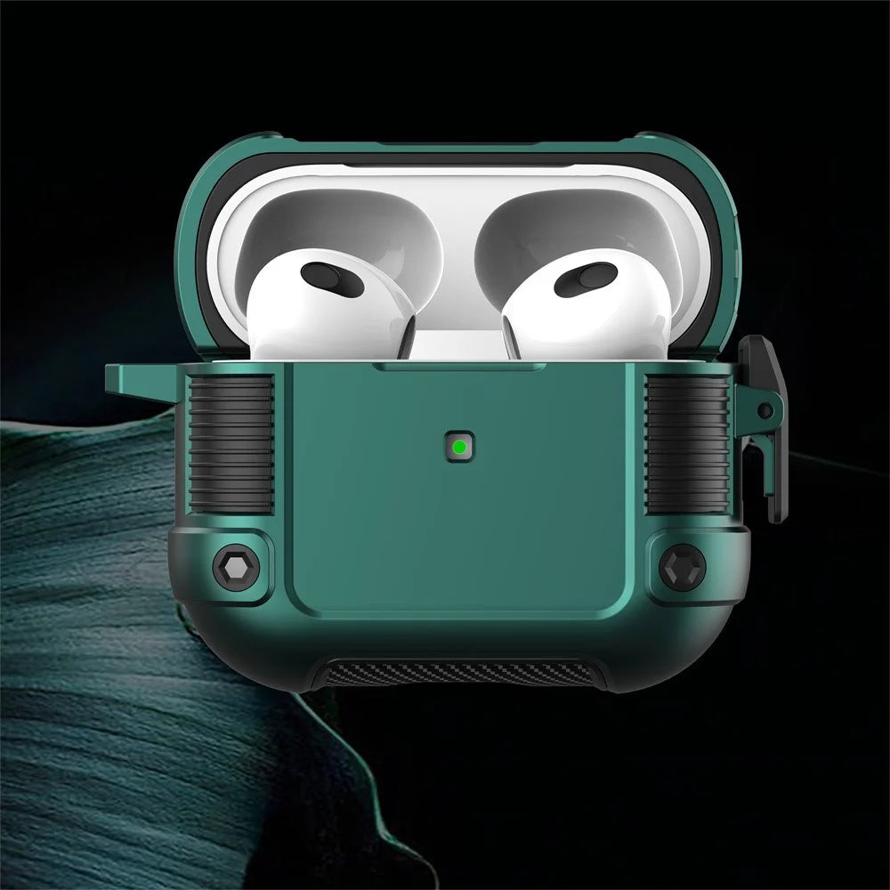 PC + TPU Earphone Protective Case for Apple AirPods 3, Lock Buckle Design Earbuds Charging Box Cover with Carabiner - Green - 4