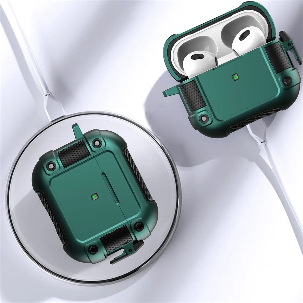 PC + TPU Earphone Protective Case for Apple AirPods 3, Lock Buckle Design Earbuds Charging Box Cover with Carabiner - Green - 5