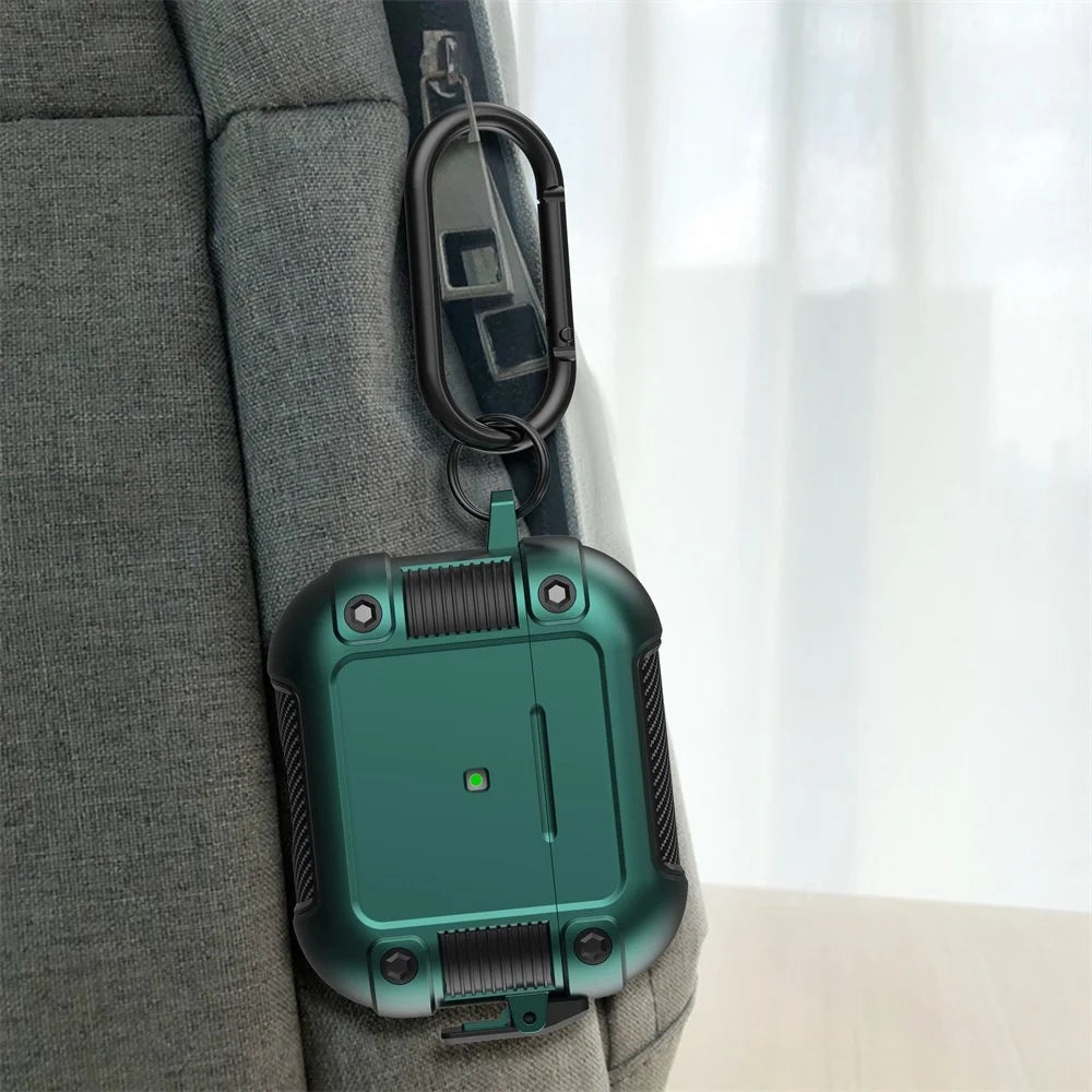 PC + TPU Earphone Protective Case for Apple AirPods 3, Lock Buckle Design Earbuds Charging Box Cover with Carabiner - Green - 6
