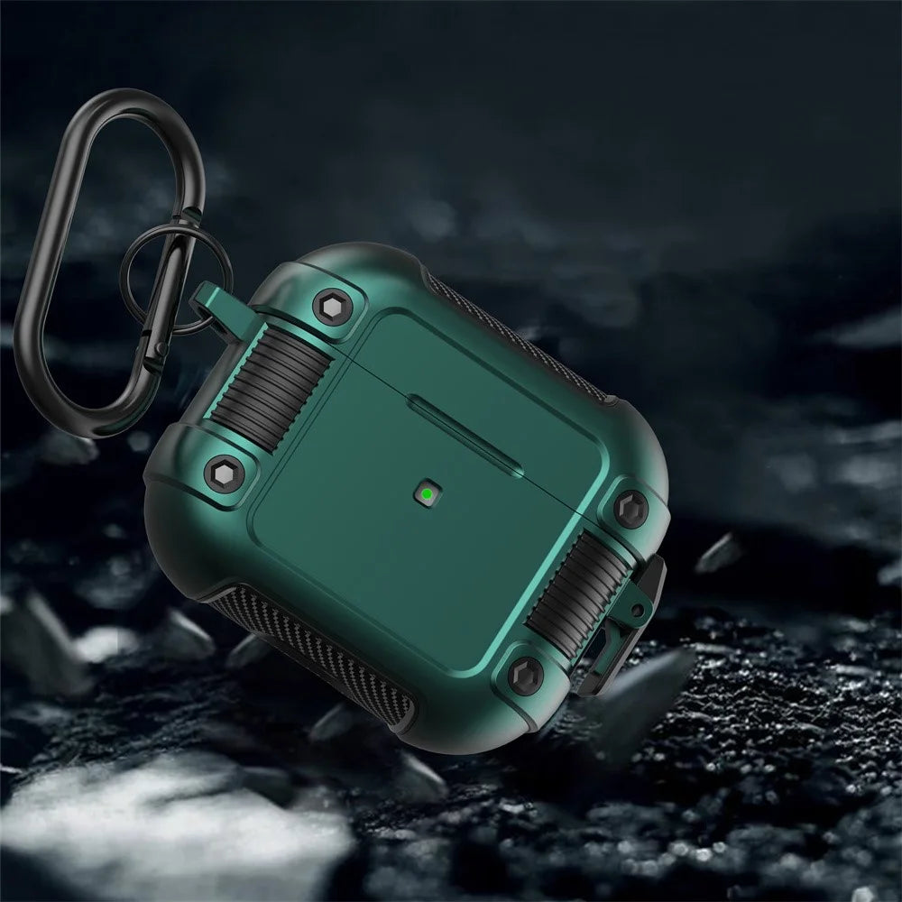 PC + TPU Earphone Protective Case for Apple AirPods 3, Lock Buckle Design Earbuds Charging Box Cover with Carabiner - Green - 7