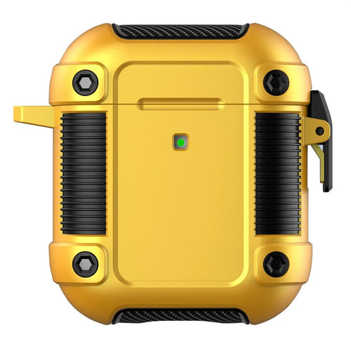 For Apple AirPods with Charging Case (2016)/(2019)/AirPods with Wireless Charging Case (2019) Earphone Case Lock Buckle PC + TPU Earbuds Protective Cover with Carabiner - Yellow - 1
