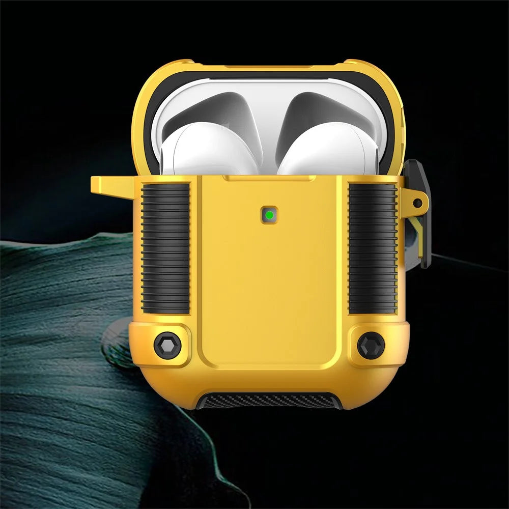 For Apple AirPods with Charging Case (2016)/(2019)/AirPods with Wireless Charging Case (2019) Earphone Case Lock Buckle PC + TPU Earbuds Protective Cover with Carabiner - Yellow - 3