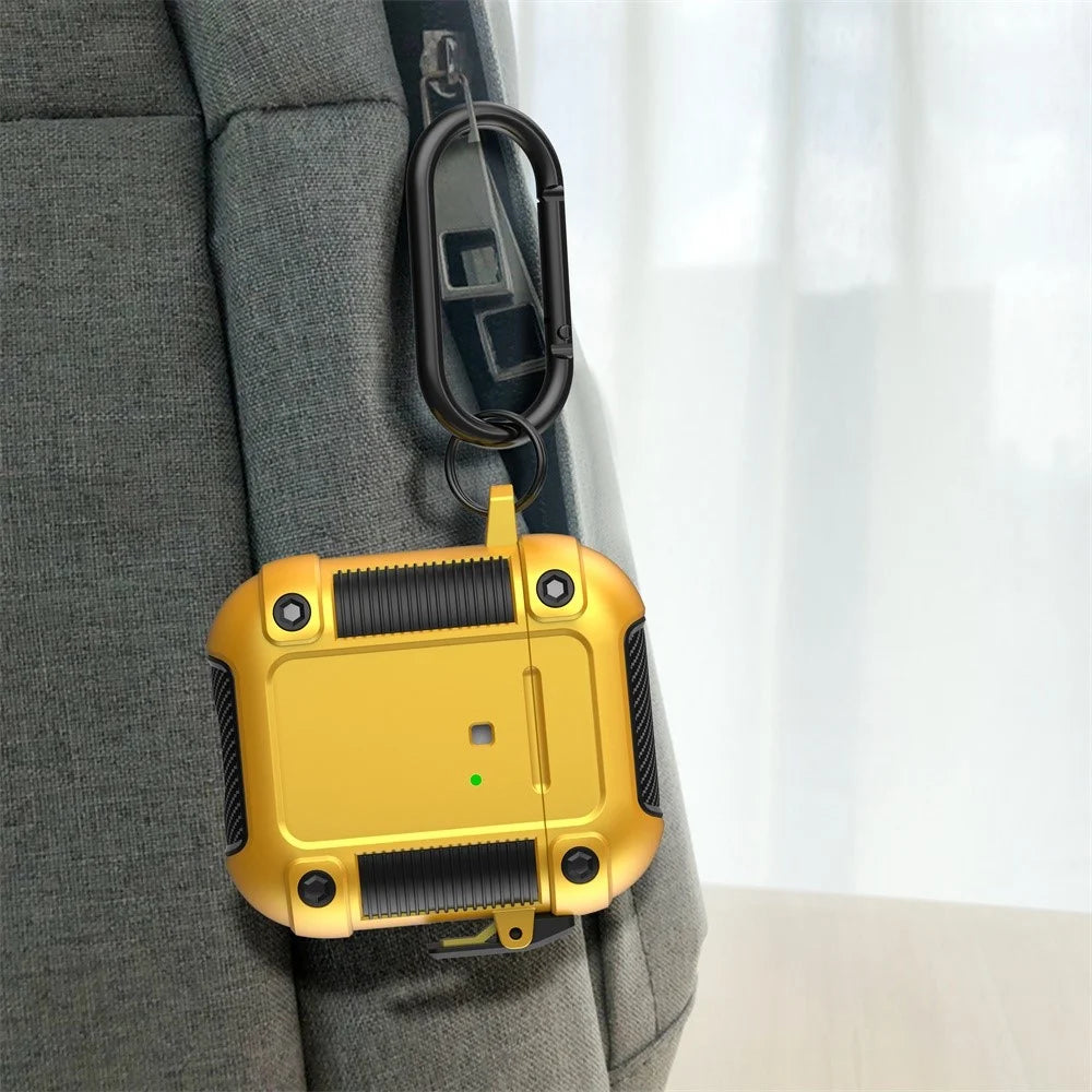 For Apple AirPods with Charging Case (2016)/(2019)/AirPods with Wireless Charging Case (2019) Earphone Case Lock Buckle PC + TPU Earbuds Protective Cover with Carabiner - Yellow - 5