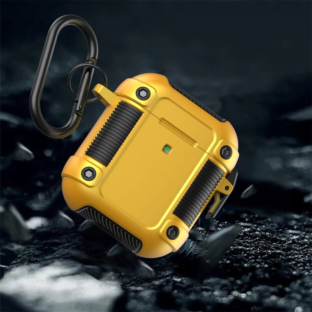 For Apple AirPods with Charging Case (2016)/(2019)/AirPods with Wireless Charging Case (2019) Earphone Case Lock Buckle PC + TPU Earbuds Protective Cover with Carabiner - Yellow - 6