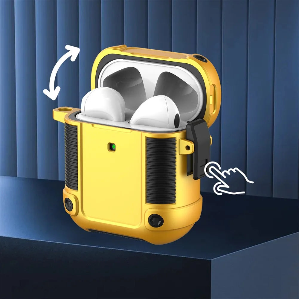 For Apple AirPods with Charging Case (2016)/(2019)/AirPods with Wireless Charging Case (2019) Earphone Case Lock Buckle PC + TPU Earbuds Protective Cover with Carabiner - Yellow - 7