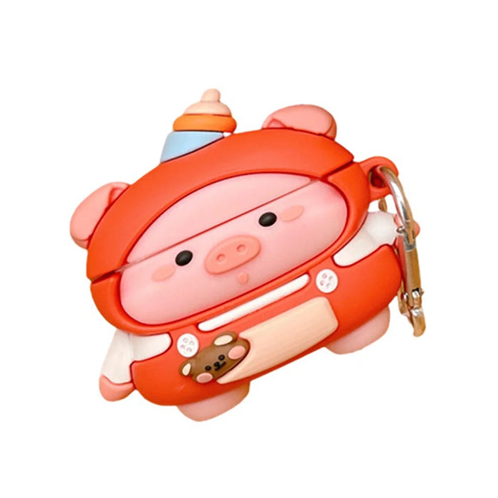 Silicone Earphone Case for Apple AirPods 3 Full Protection Cute Piggy Design Charging Box Shockproof Cover Protector with Hook - 1