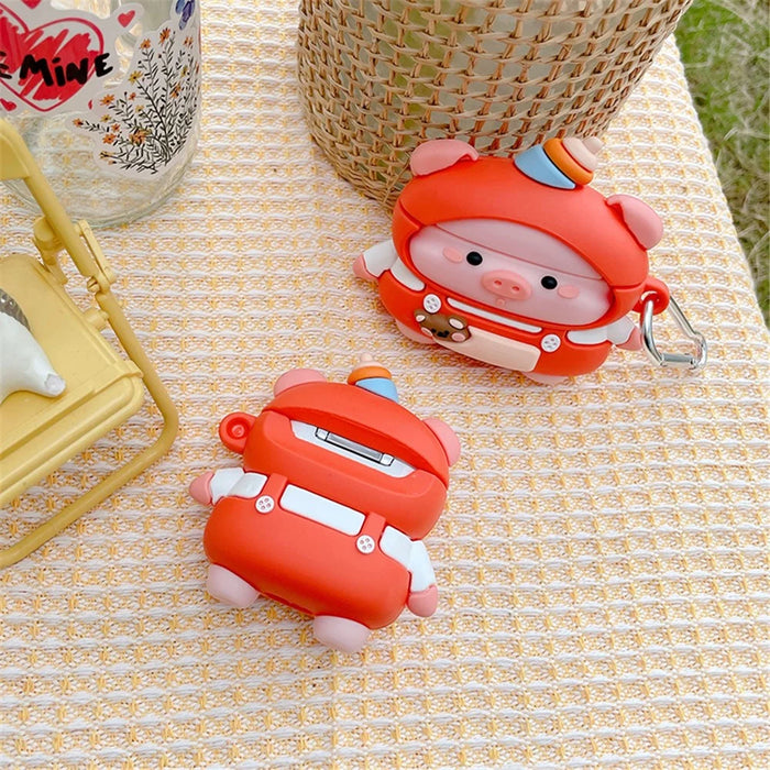 Silicone Earphone Case for Apple AirPods 3 Full Protection Cute Piggy Design Charging Box Shockproof Cover Protector with Hook - 4