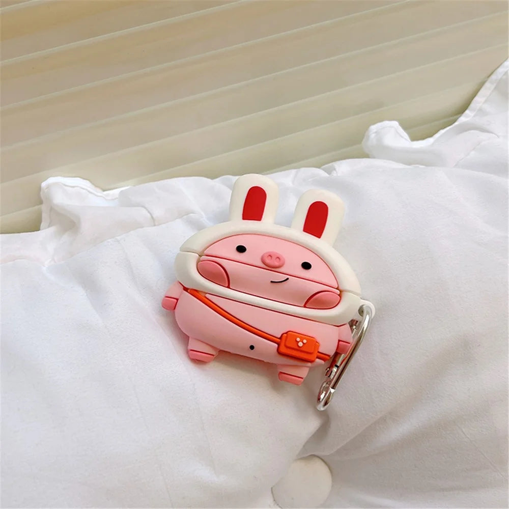 For Apple AirPods Pro Silicone Earphone Case Cute Piggy Design Charging Box Scratch-resistant Drop-proof Cover Protector with Hook - 6